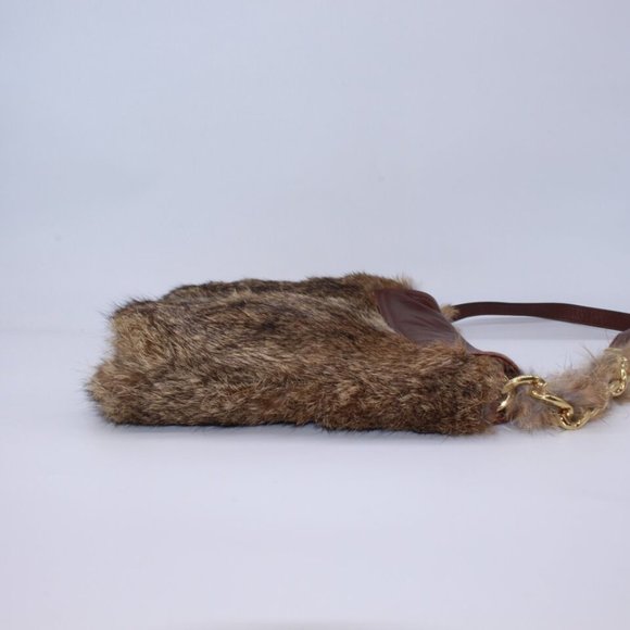 Michael Kors Shoulder Bag Purse Logo Satchel Brown Leather Rabbit Fur Messenger - Picture 4 of 12